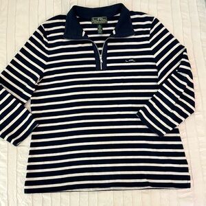 Lauren Ralph Lauren Women's Navy and White Striped Polo Size XL